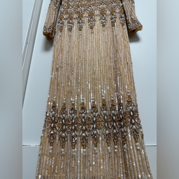 Mac Duggal 5576 Peach Embellished Long Sleeve High Neck Column Dress Size 10 - Picture 10 of 17